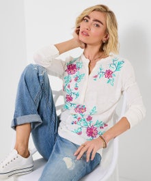 Fabulous Floral Embroidered Henley