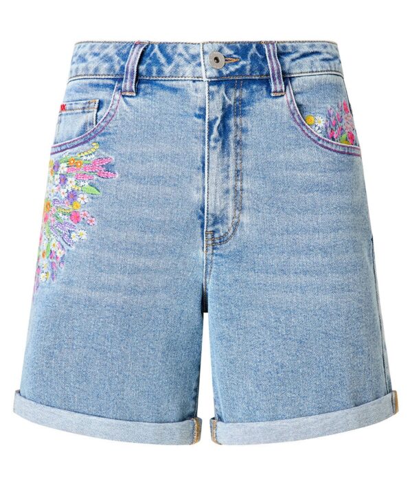 Spring Florals Embroidered Denim Shorts