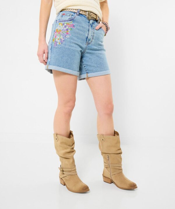 Spring Florals Embroidered Denim Shorts
