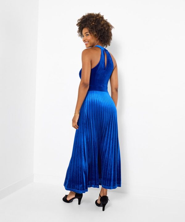 Hallie Blue Velvet Halter Neck Maxi Dress