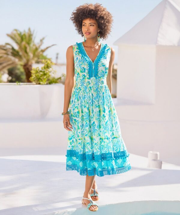 Clear Waters Tassel Trim Dress
