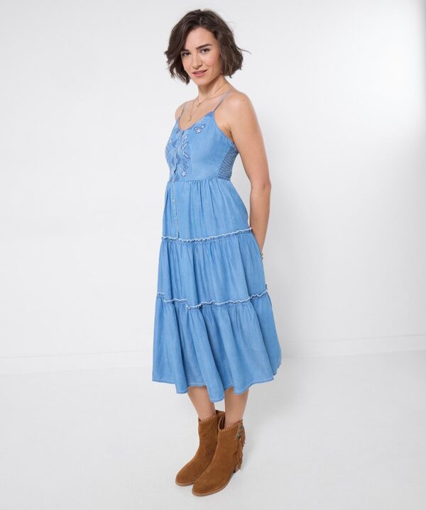 Ellie Embroidered Denim Dress