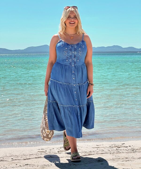 Ellie Embroidered Denim Dress