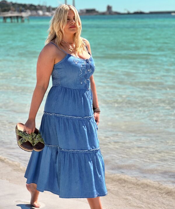 Ellie Embroidered Denim Dress