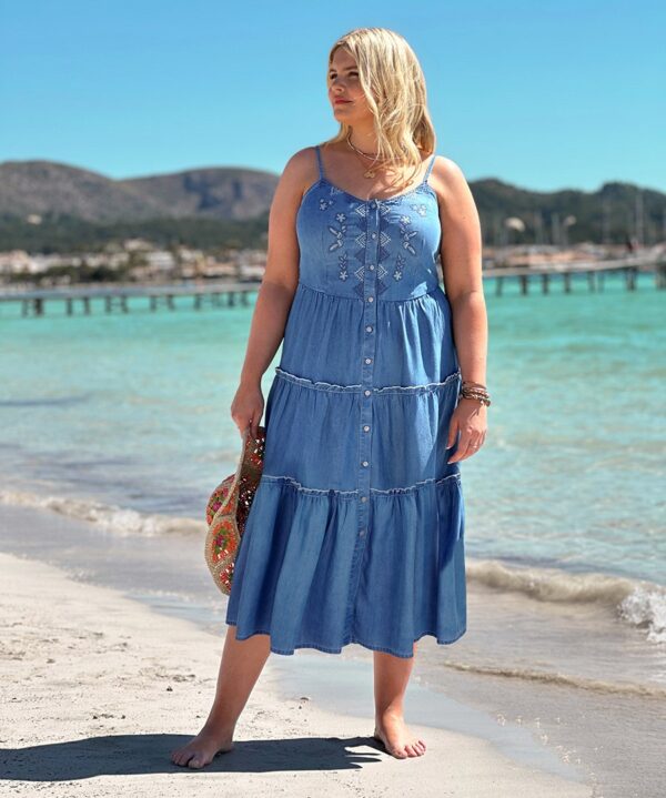 Ellie Embroidered Denim Dress