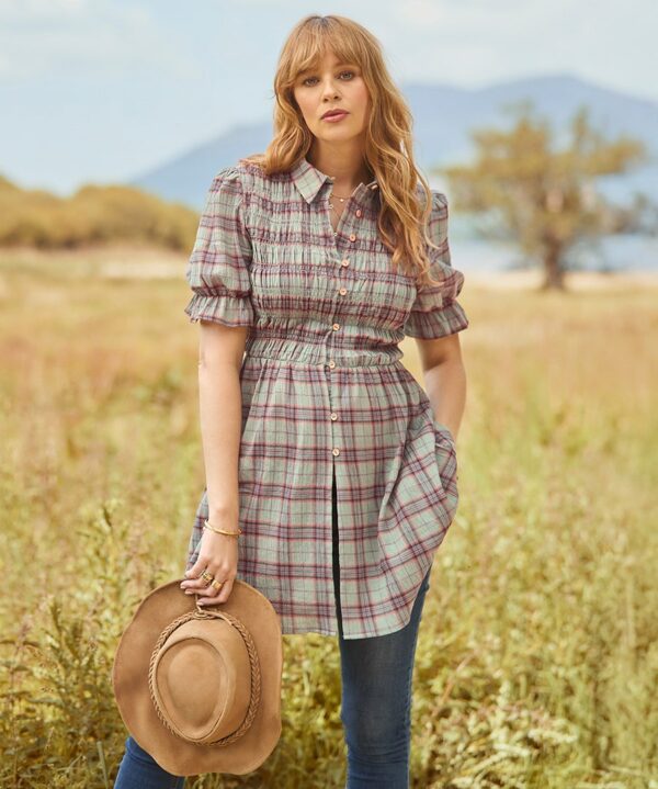All About The Checks Shirred Tunic Shirt