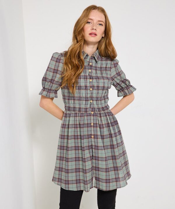 All About The Checks Shirred Tunic Shirt