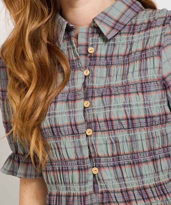 All About The Checks Shirred Tunic Shirt