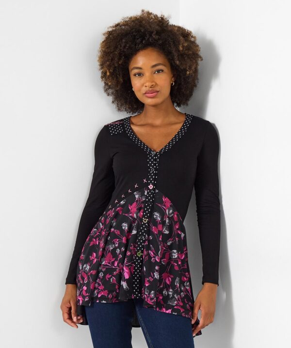 Pretty Florals Jersey Mesh Tunic Top