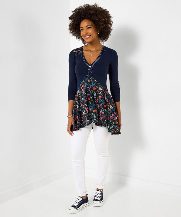 Pretty Florals Jersey Mesh Tunic Top