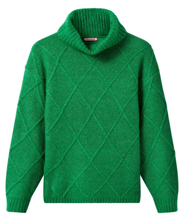 Remarkable Roll Neck Diamond Knit Jumper