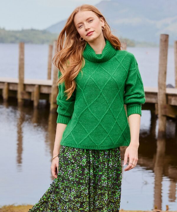 Remarkable Roll Neck Diamond Knit Jumper