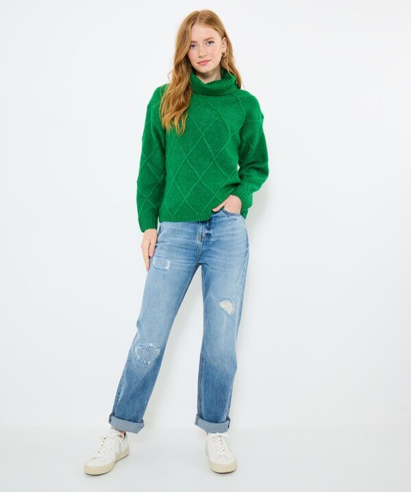 Remarkable Roll Neck Diamond Knit Jumper