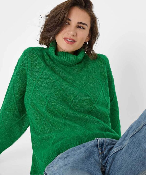 Remarkable Roll Neck Diamond Knit Jumper