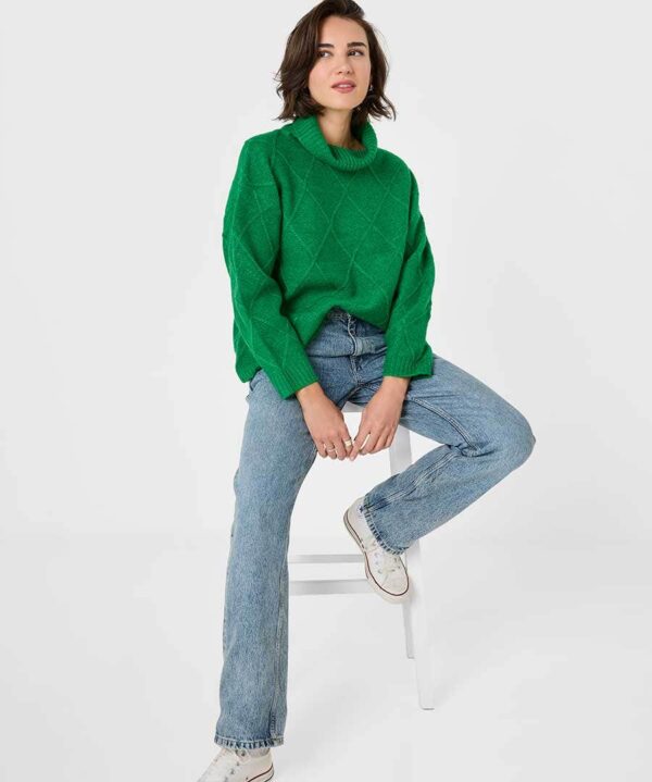 Remarkable Roll Neck Diamond Knit Jumper