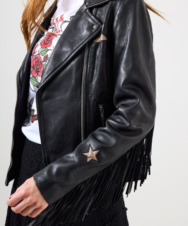 All In The Detail Tassel Collared Leather Biker Jacket