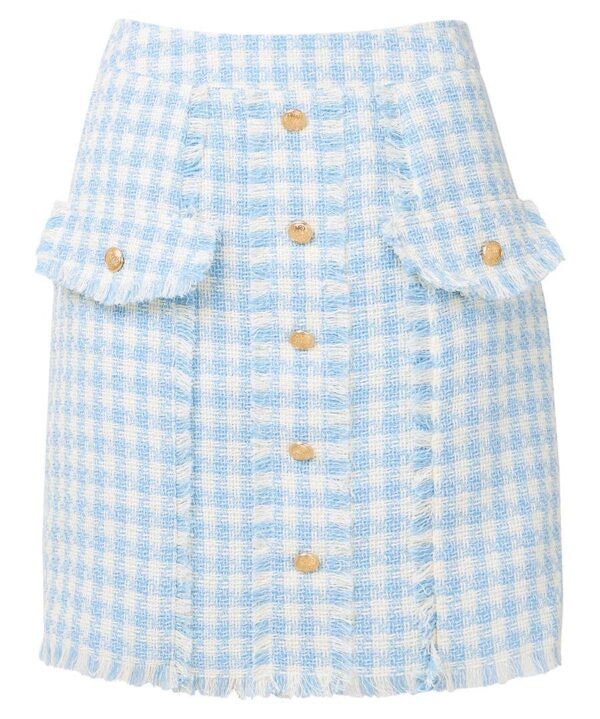 Joyful Check Button Detail Mini Skirt
