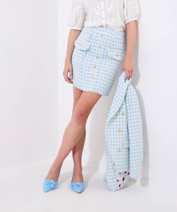 Joyful Check Button Detail Mini Skirt