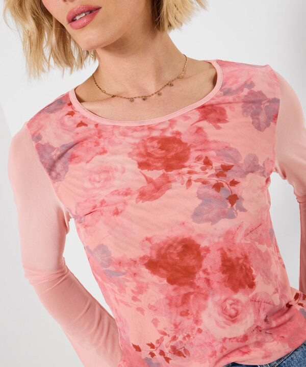 Radiant Rose Long Sleeve Mesh Top