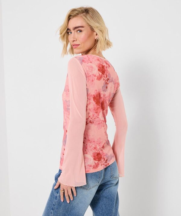 Radiant Rose Long Sleeve Mesh Top