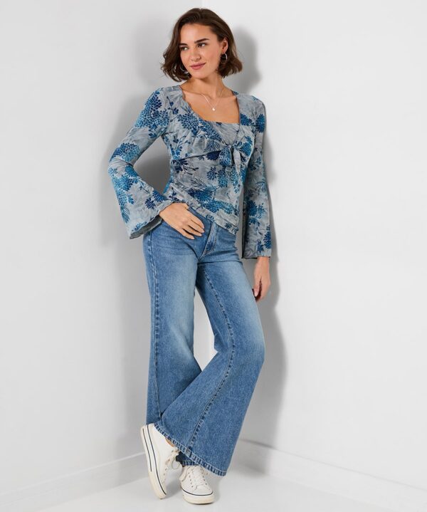 Beach Boutique Tie Front Flocked Top