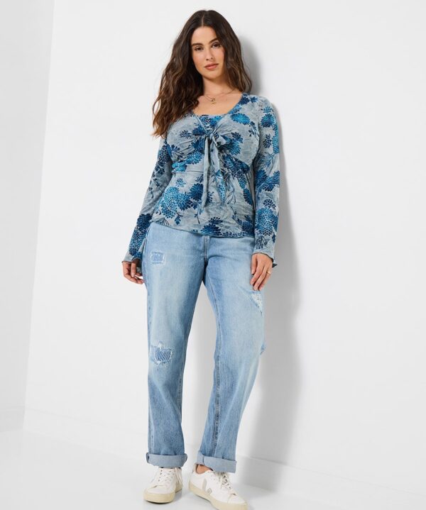 Beach Boutique Tie Front Flocked Top