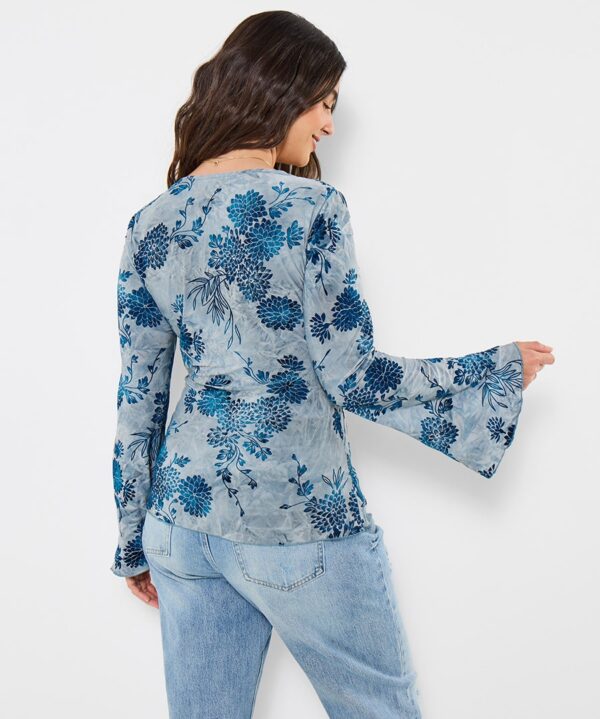 Beach Boutique Tie Front Flocked Top