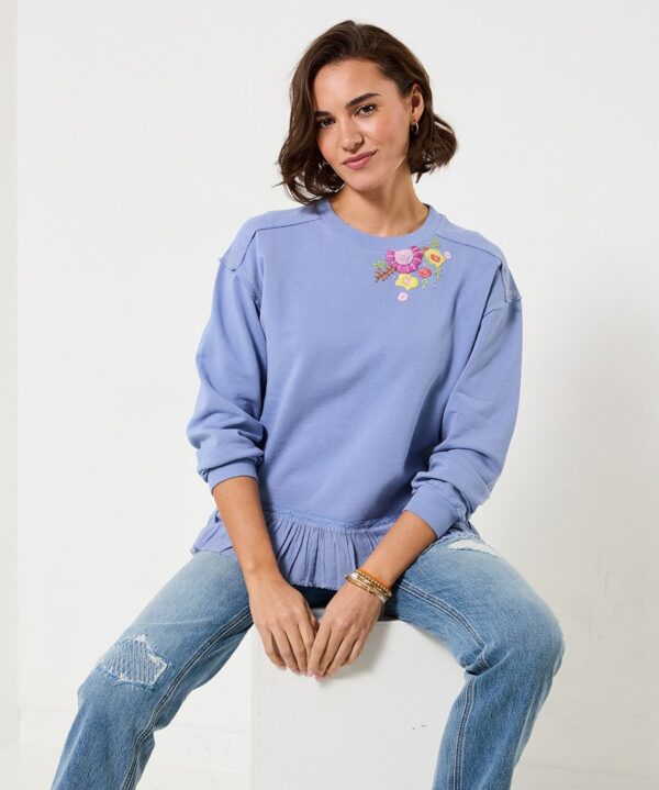 Elodie Embroidered Woven Hem Sweatshirt