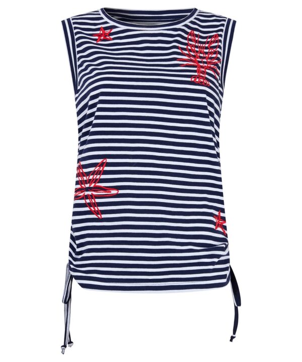Ocean Vibes Embroidered Ruched Side Stripe Top
