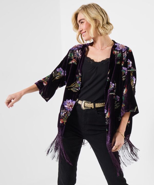 Exotic Blooms Premium Sequin Kimono
