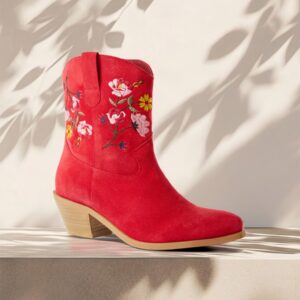 Betsy Embroidered Suede Western Ankle Boots