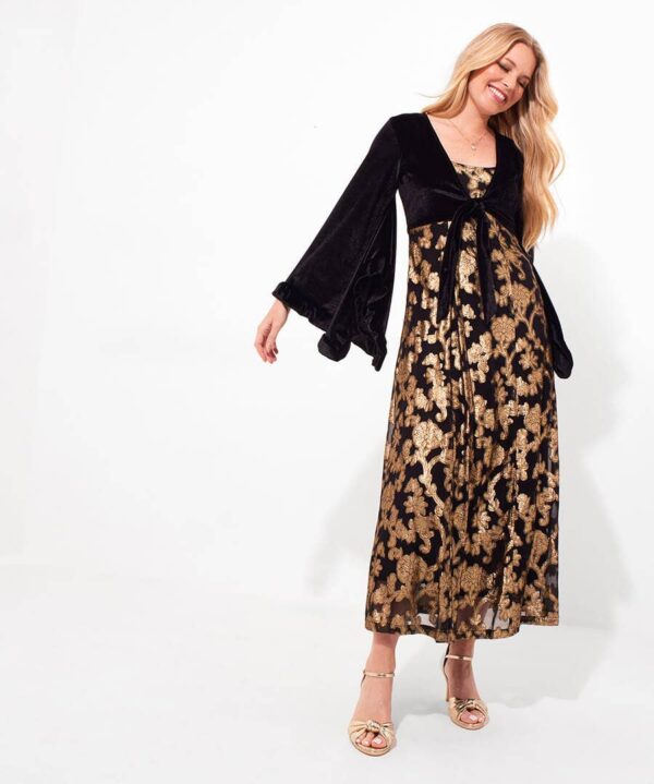 Belle Jaquard And Velvet Dress