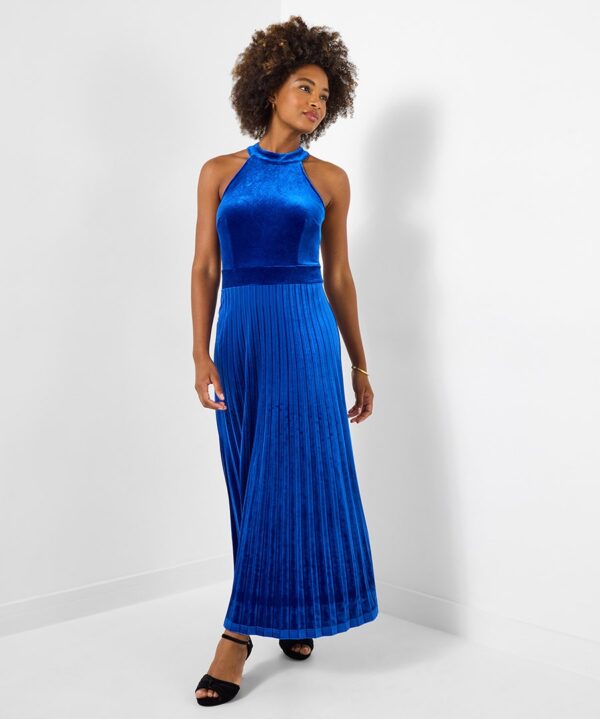 Hallie Blue Velvet Halter Neck Maxi Dress