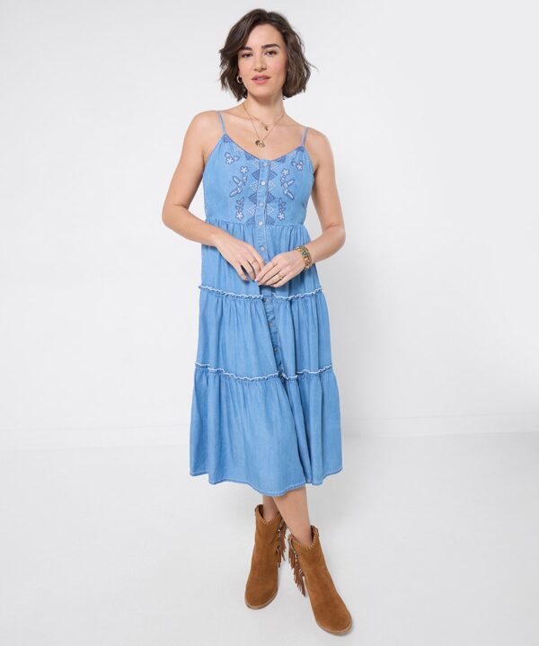Ellie Embroidered Denim Dress