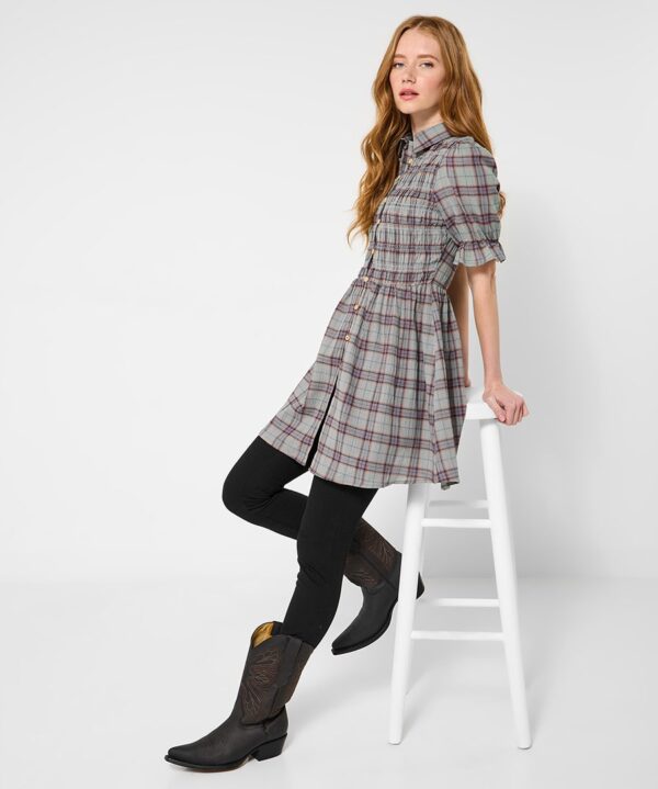 All About The Checks Shirred Tunic Shirt