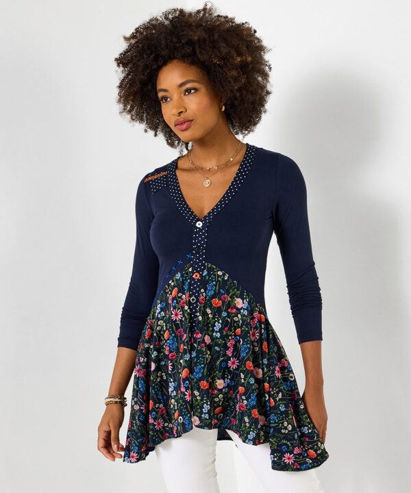 Pretty Florals Jersey Mesh Tunic Top