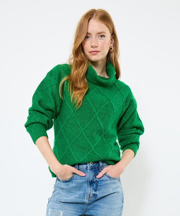 Remarkable Roll Neck Diamond Knit Jumper