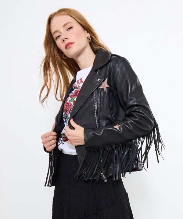 All In The Detail Tassel Collared Leather Biker Jacket