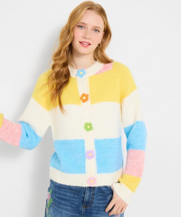 Lola Flower Button Stripe Cardigan