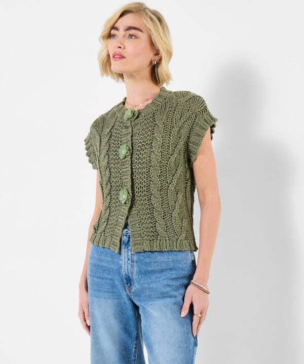 Louisa Sleeveless Cable Knit Cardigan