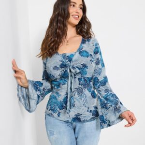 Beach Boutique綁帶前襟燒花上衣