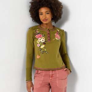 Gabriela刺繡Henley上衣
